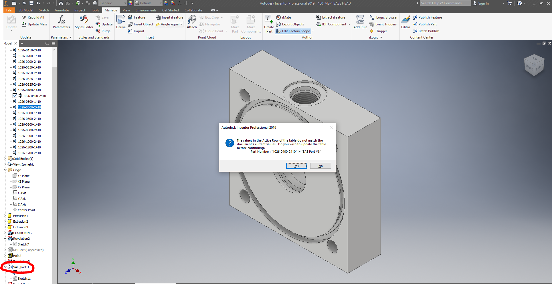Solved: iPart Part Number do not match document's current values ...