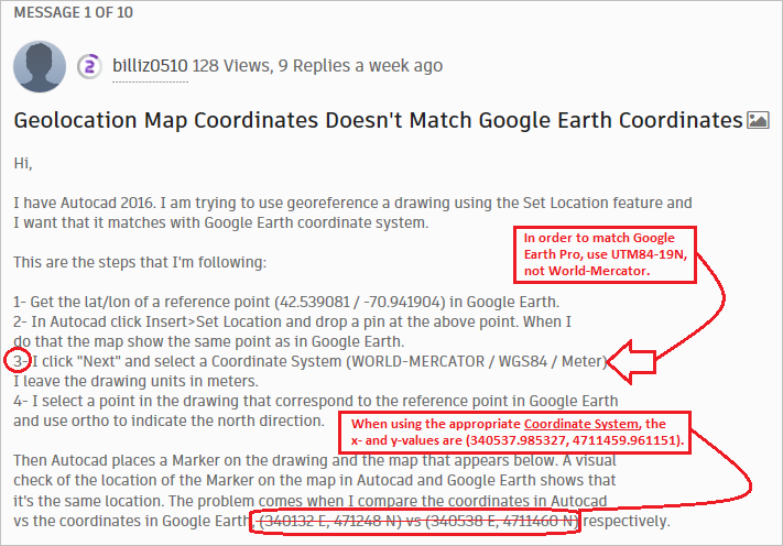 Solved Geolocation Map Coordinates Doesn T Match Google Earth Coordinates Autodesk Community Autocad