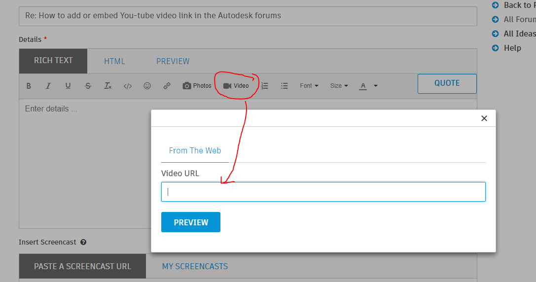 Solved How To Add Or Embed You tube Video Link In The Autodesk Forums