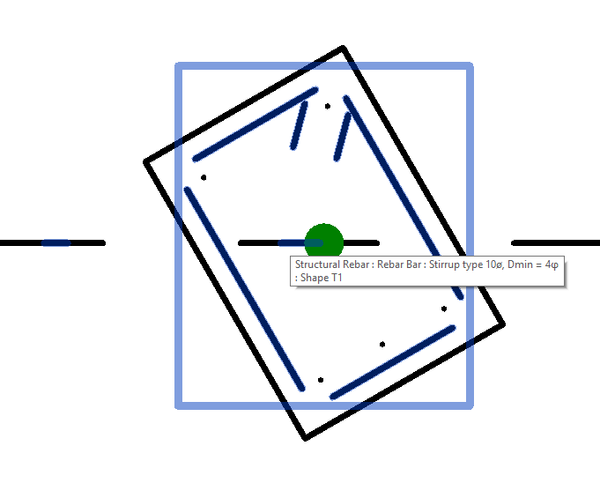 corrupted layout on 30 degrees rotated beam (part of rebar can be seen near the center and outside)