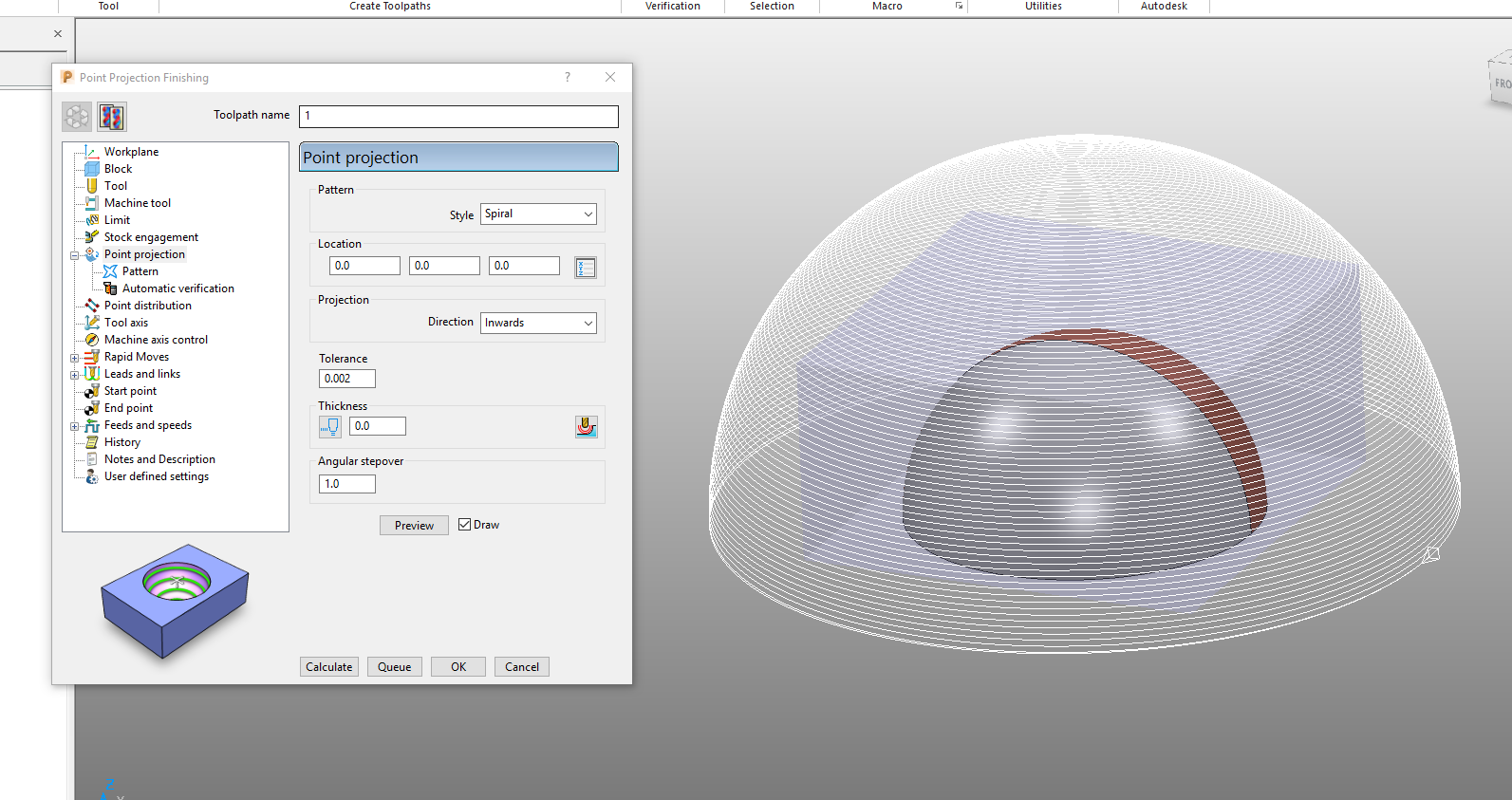 Powermill surface projection finishing. help - Autodesk Community