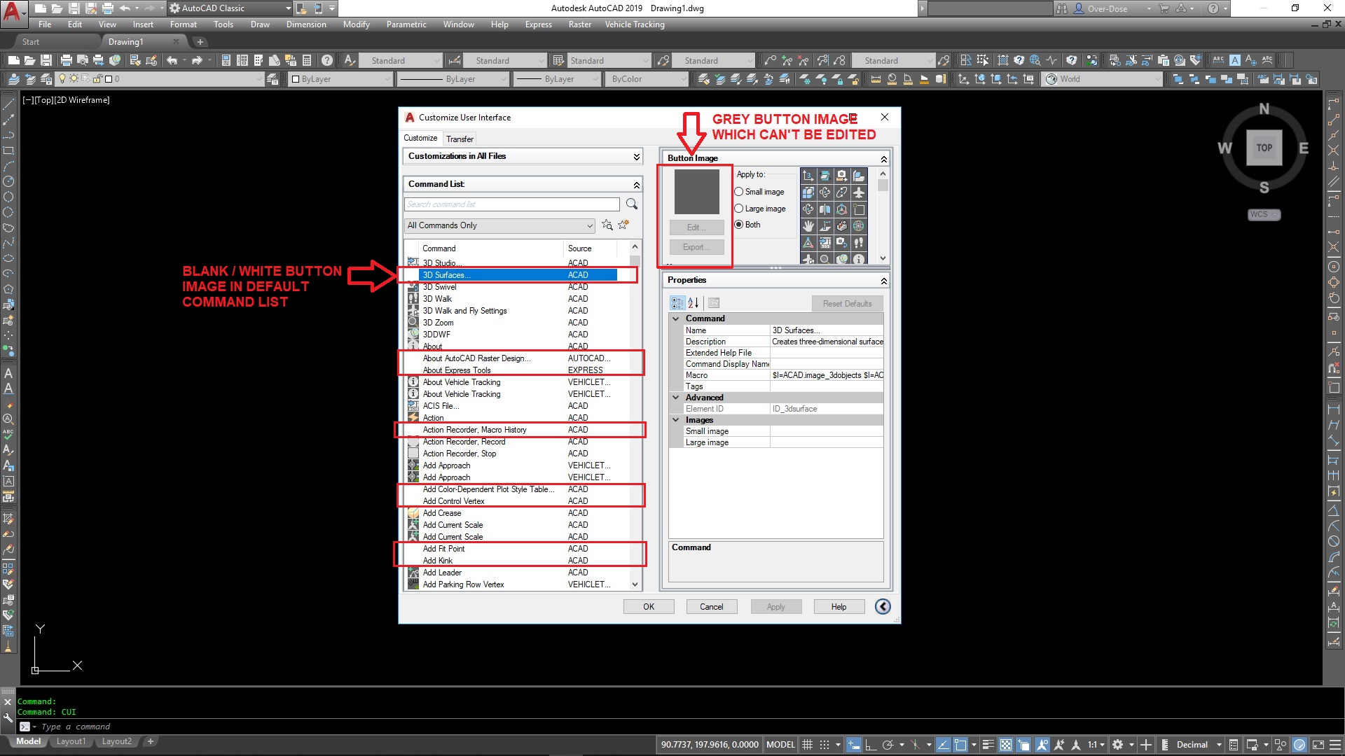 Zld AutoCAD 2019 Command List Button Images Are Blank White