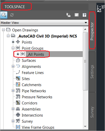 1-Toolspace>Prospector tab>All points (or your point group).>Right click>Properties.