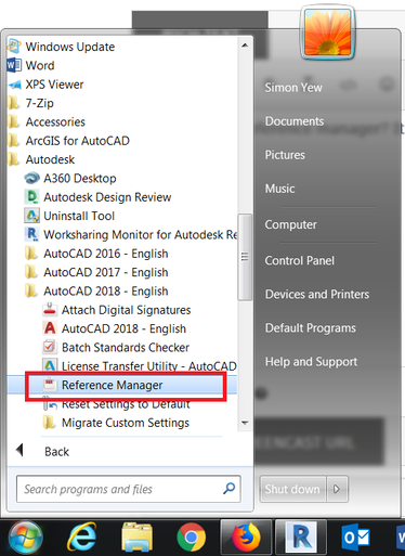 Go to Start>Find AutoCAD folder>Reference Manager