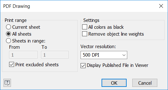 Export -> PDF -> options