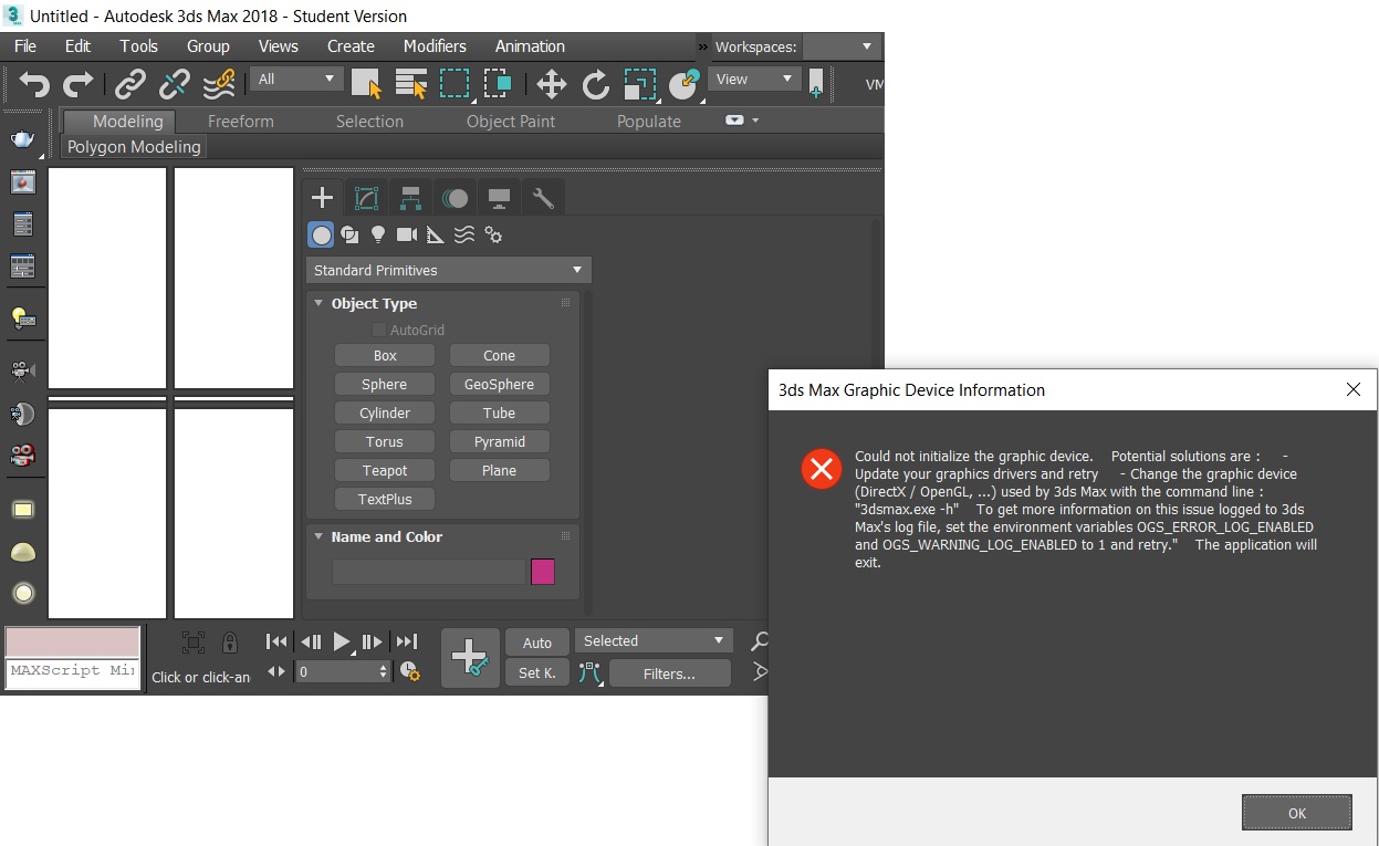 Solved: 3DS Max 2018 Not loading Graphic Device Problem - Autodesk  Community - 3ds Max