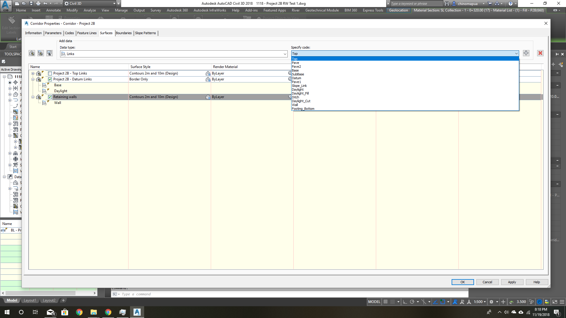 Autodesk Civil 3D Help, CaltransB3RetainingWall