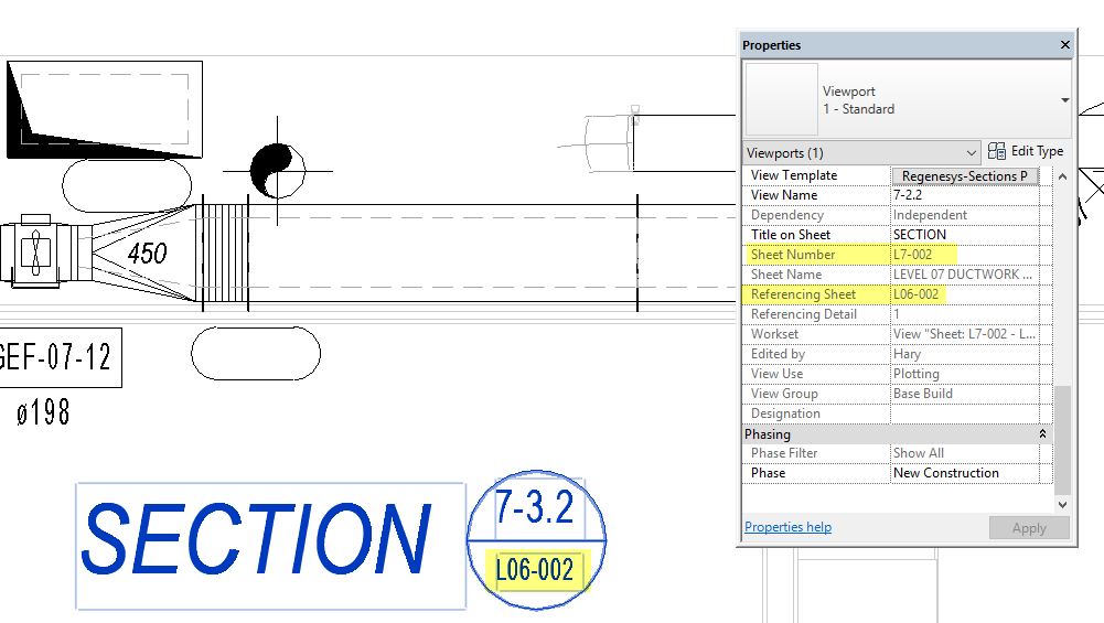 Referencing sheet of section on different level Grayed out
