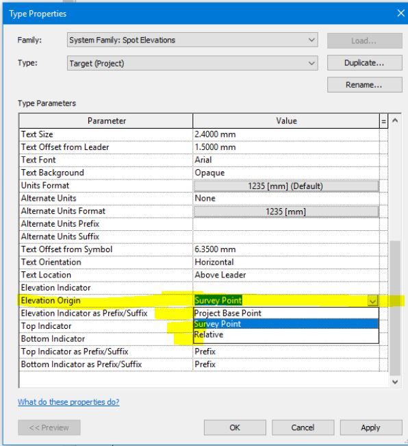 Edit Tag and change elevation origin to show required Level related to Project Base, Survey and  Relative