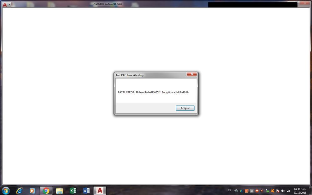 Фатальная ошибка в автокаде unhandled e0434352h exception
