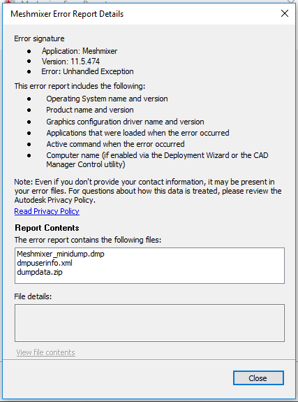 Meshmixer error report - Autodesk Community