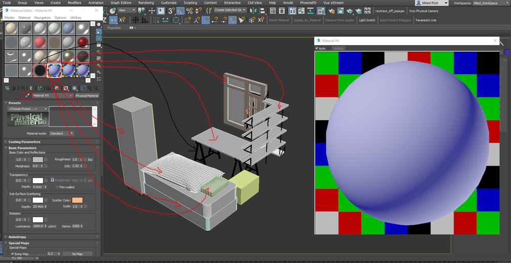 Pick material from objects using the Eyedropper