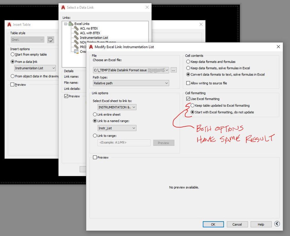 Solved: ACAD Table w/Excel datalink - Static formatting lost when table  breaks enabled - Autodesk Community - AutoCAD