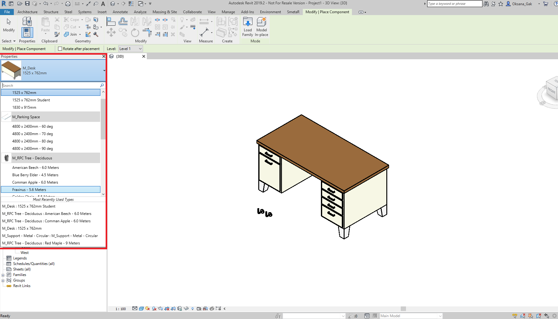How get list of elements form type selector, when I use comand Place a ...