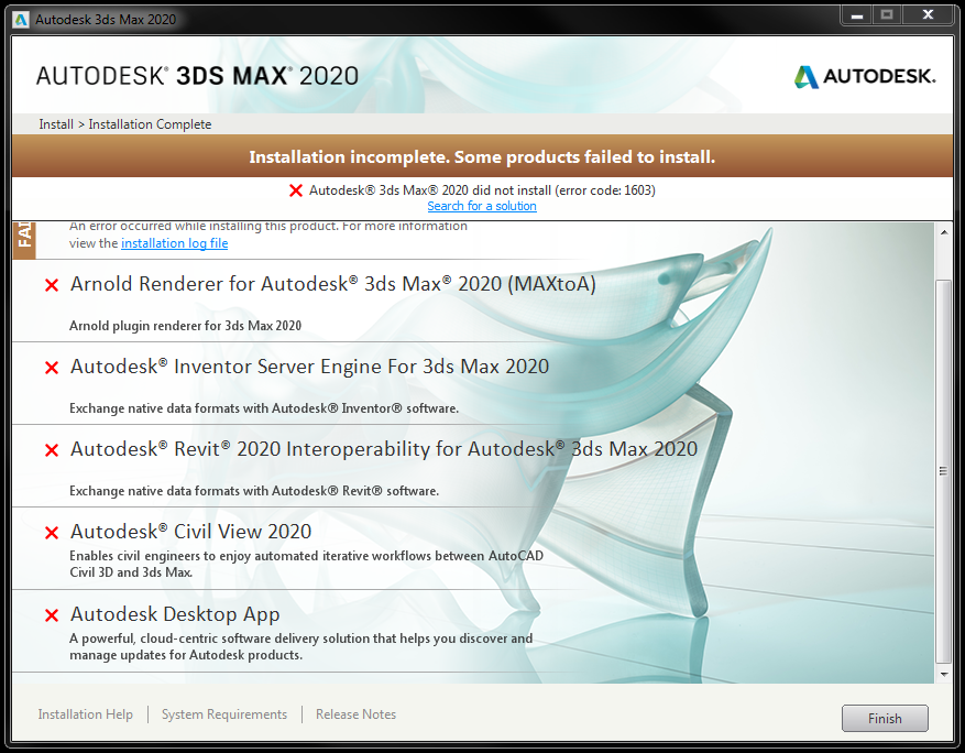 3DS Max 2020 Installation Complete, some products have failed to install -  Autodesk Community - 3ds Max