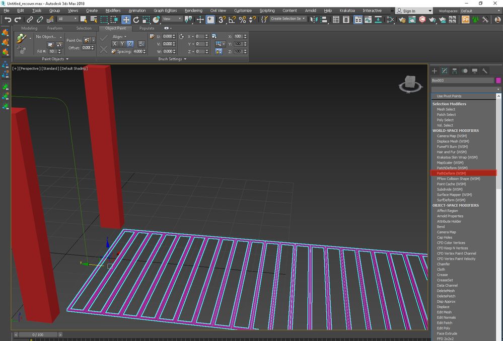 On Modify panel  find "Path Deforming"