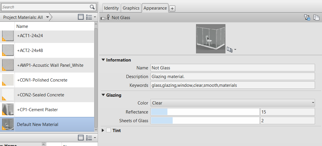 Creating materials with different class properties (e.g. glass, water ...