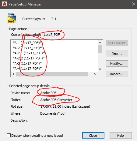 page setup for "Adobe PDF"