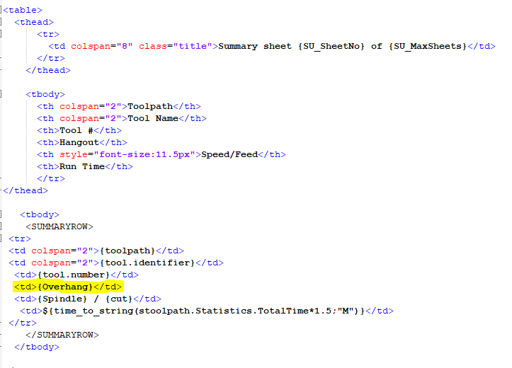 how do i modify a setup sheet to list the tool "overhang" - Autodesk ...
