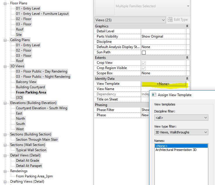 Solved: Change Revit model Template View for All View by once