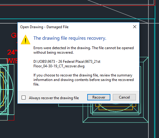 Solved When Opening a File Autocad requires a recovery and