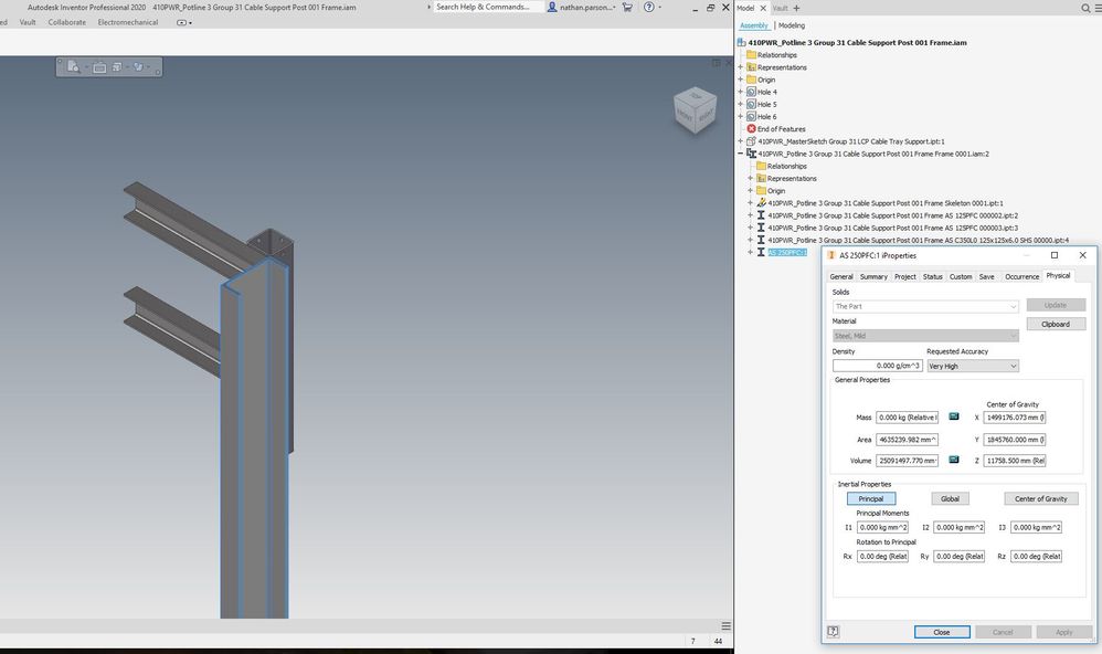 Solved: Frame Generated parts have zero mass - Inventor 2020 - Autodesk  Community - Inventor