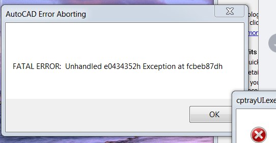 Fatal Error: unhanded e0434352h Exception at fcbeb87dh - Autodesk Community