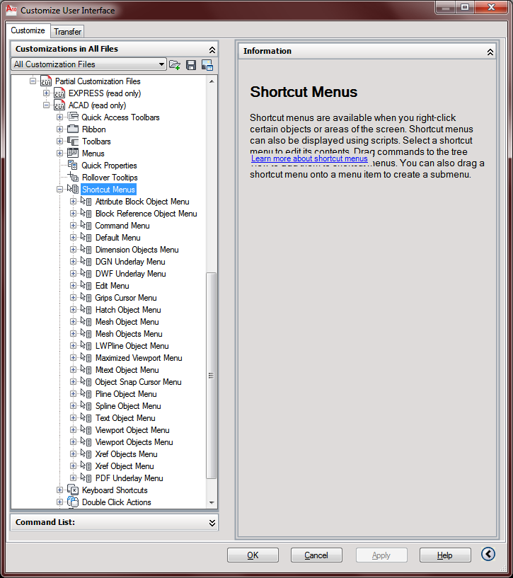 Partial cuix, adding commands to the shortcut menus - Autodesk Community