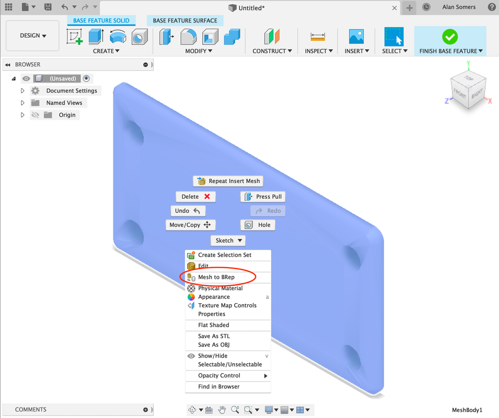 Solved: Mesh to BRep only found via search - Autodesk Community - Fusion 360