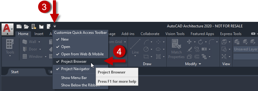 Solved New Project Tab Missing Autodesk Community Autocad Architecture