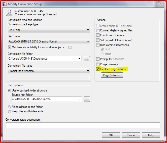 Autocad Default Page Setup