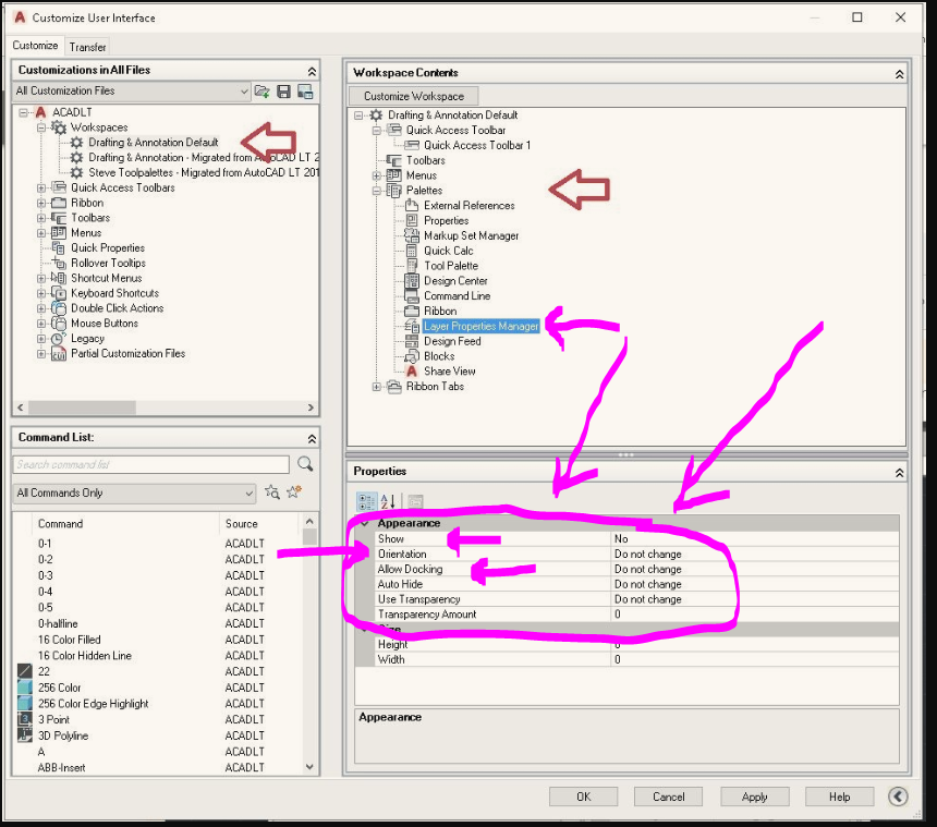 Layer Properties Stuck Partly Off-Screen - Autodesk Community - AutoCAD LT