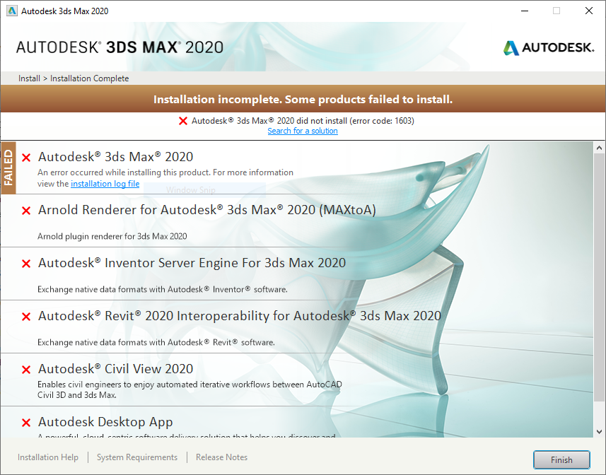 Error 1603 When Installing 3ds Max Autodesk Community Subscription Installation And Licensing