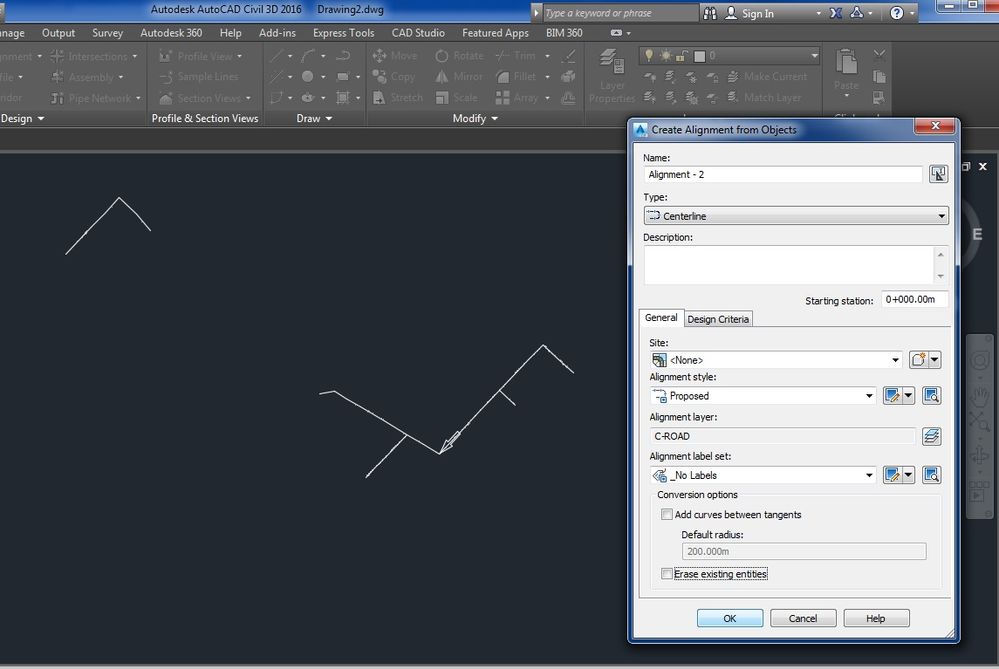 Alignment generation definition to be replicated for each polyline object.