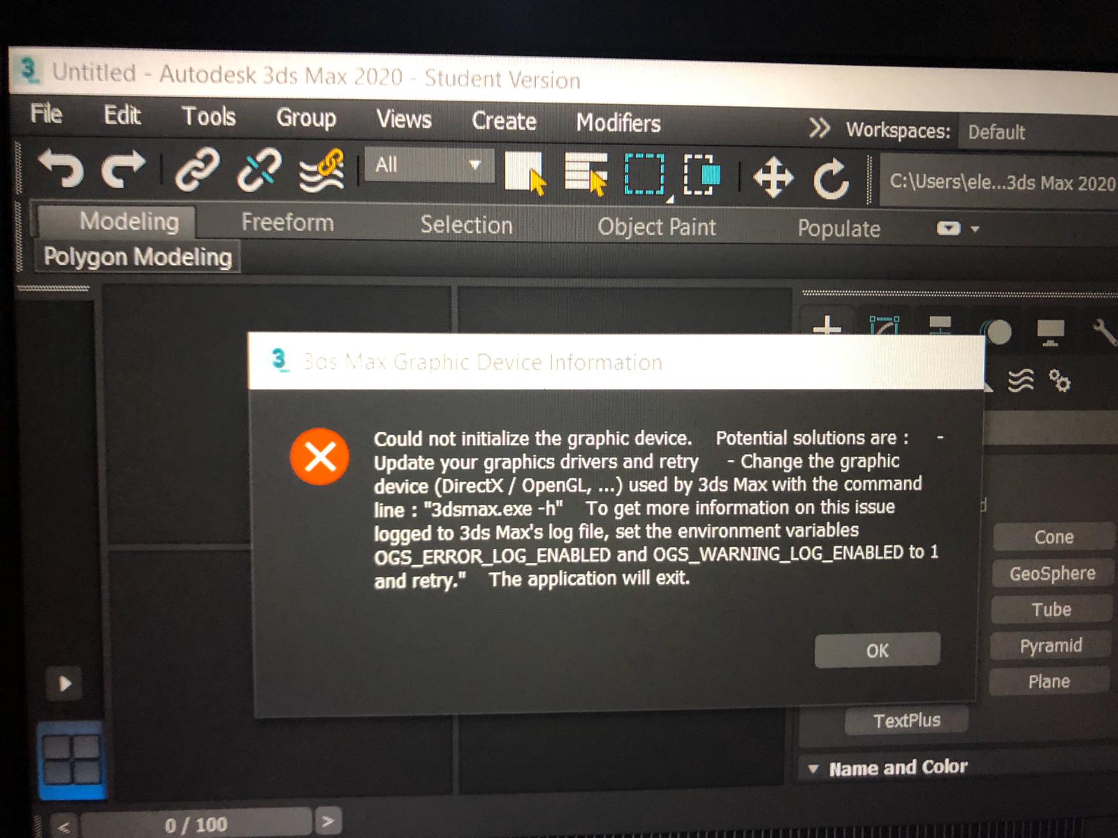 3ds Max 2020 "could not initialize the graphic device" - Autodesk Community  - 3ds Max