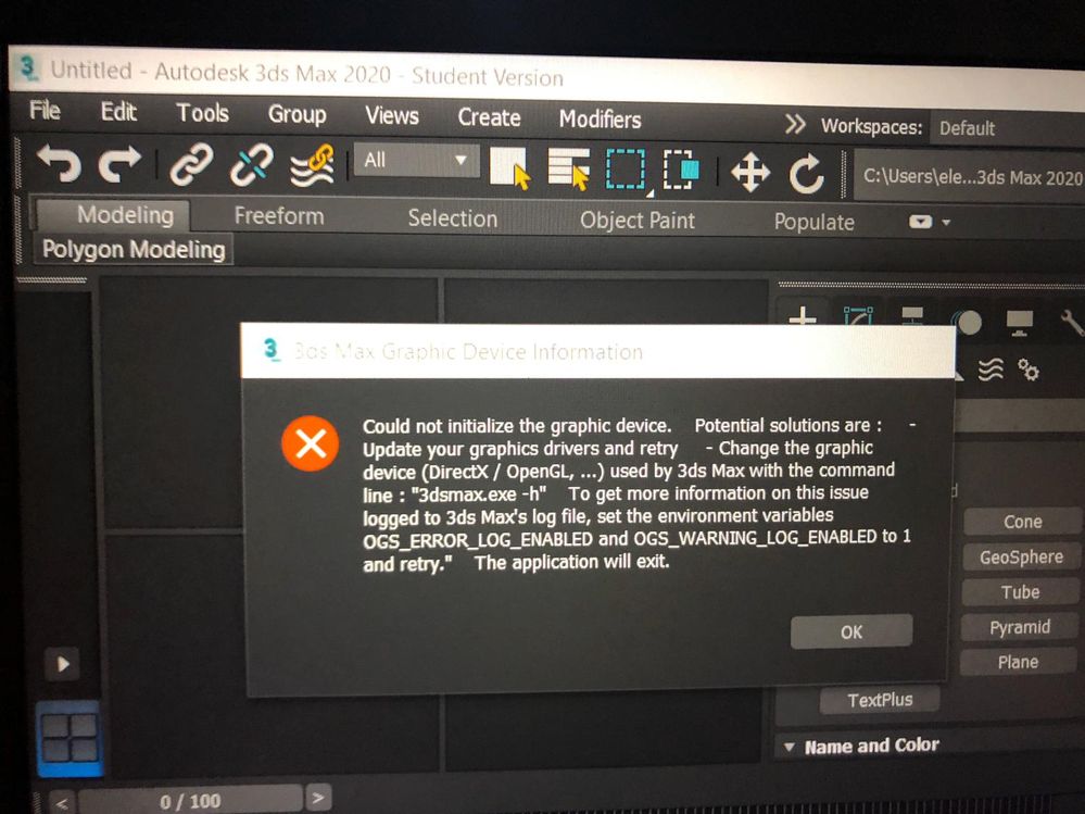 3ds Max Could Not Initialize The Graphic Device Autodesk Community 3ds Max