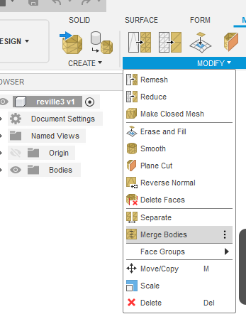 How to convert a mesh to a solid or surface body in Autodesk Fusion