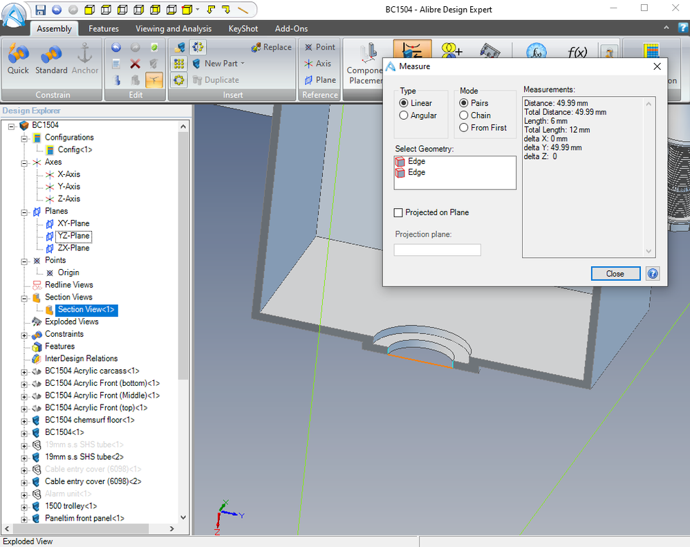 Alibre design - measure in section view