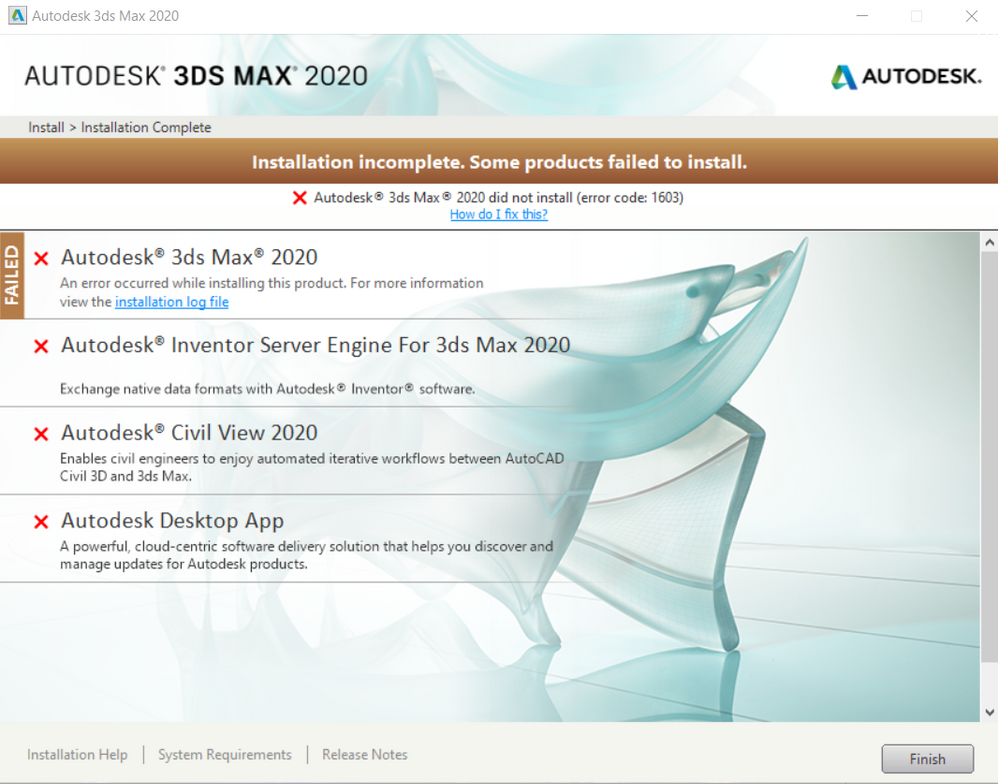 Solved: 3ds Max 2020 wont iinstall error 1603 - Autodesk Community