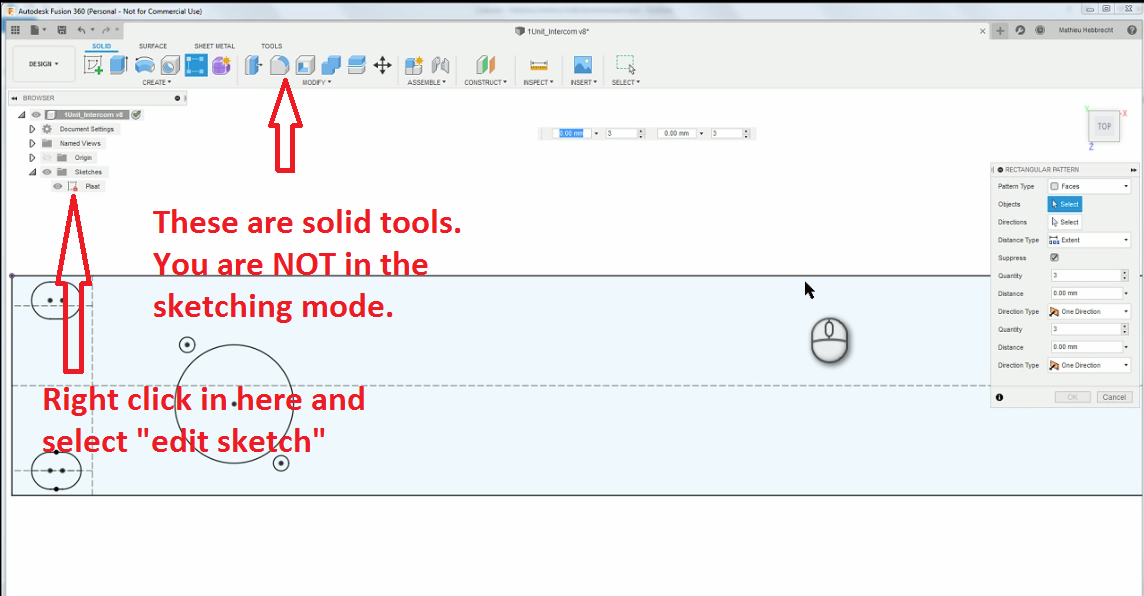 Solved: Rectangular pattern no longer working in a sketch - Autodesk ...