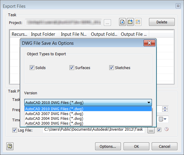 Inventor 2012 Task Scheduler Export Options.png