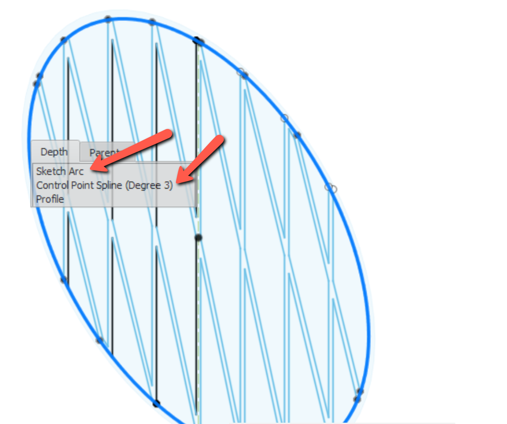 The dark blue ring is a spline drawn around an existing sketch edge