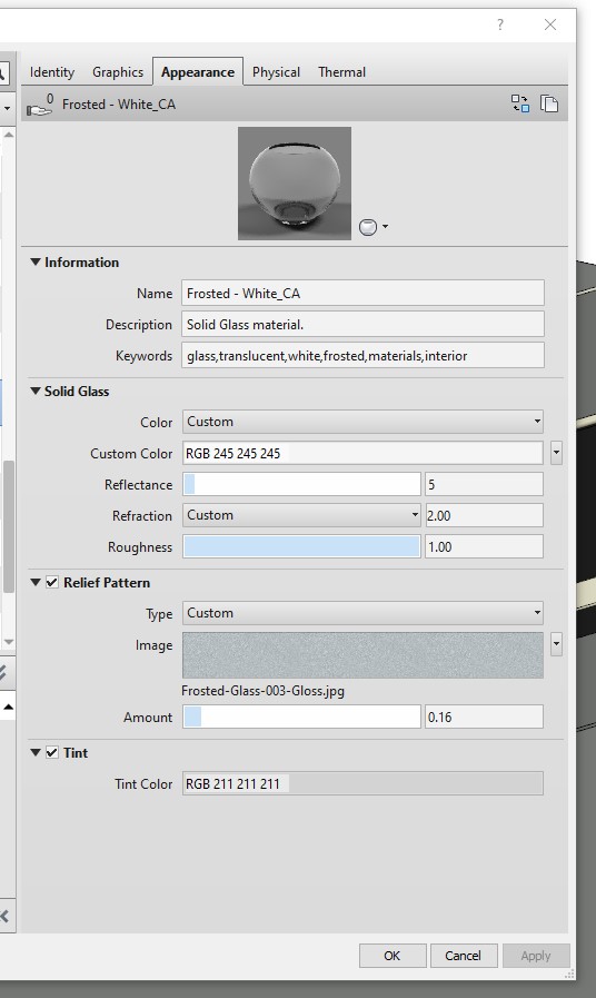 Revit 2021 materials changesFrosted glass showing clear in realistic