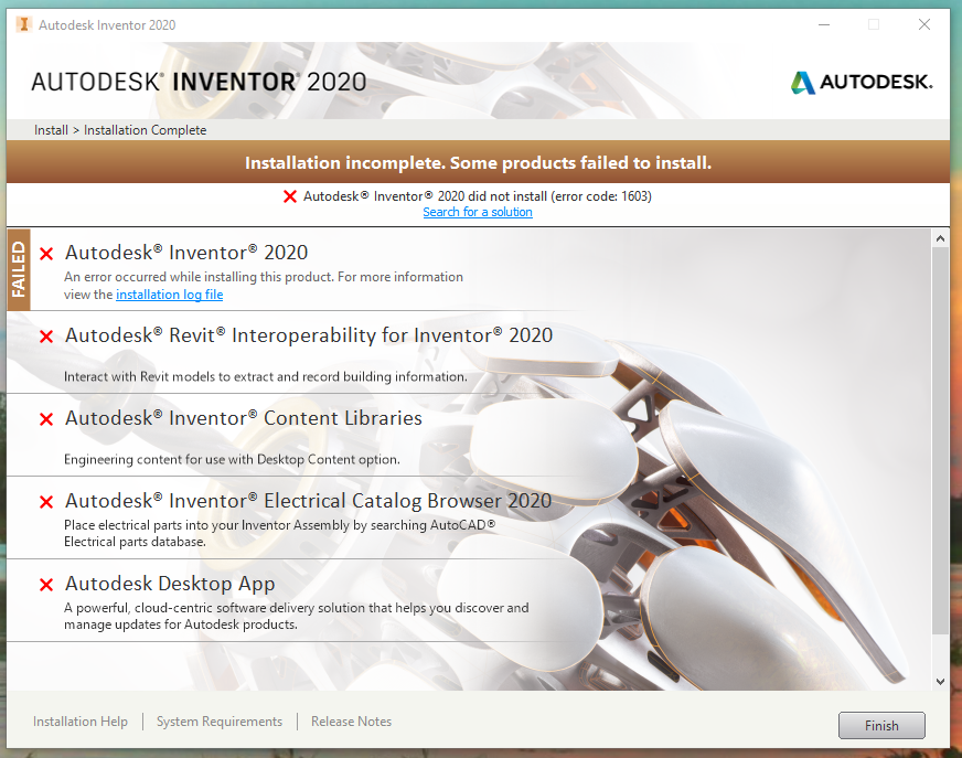 Solved: Inventor 2020 installation failiure. Error 1603 - Autodesk ...