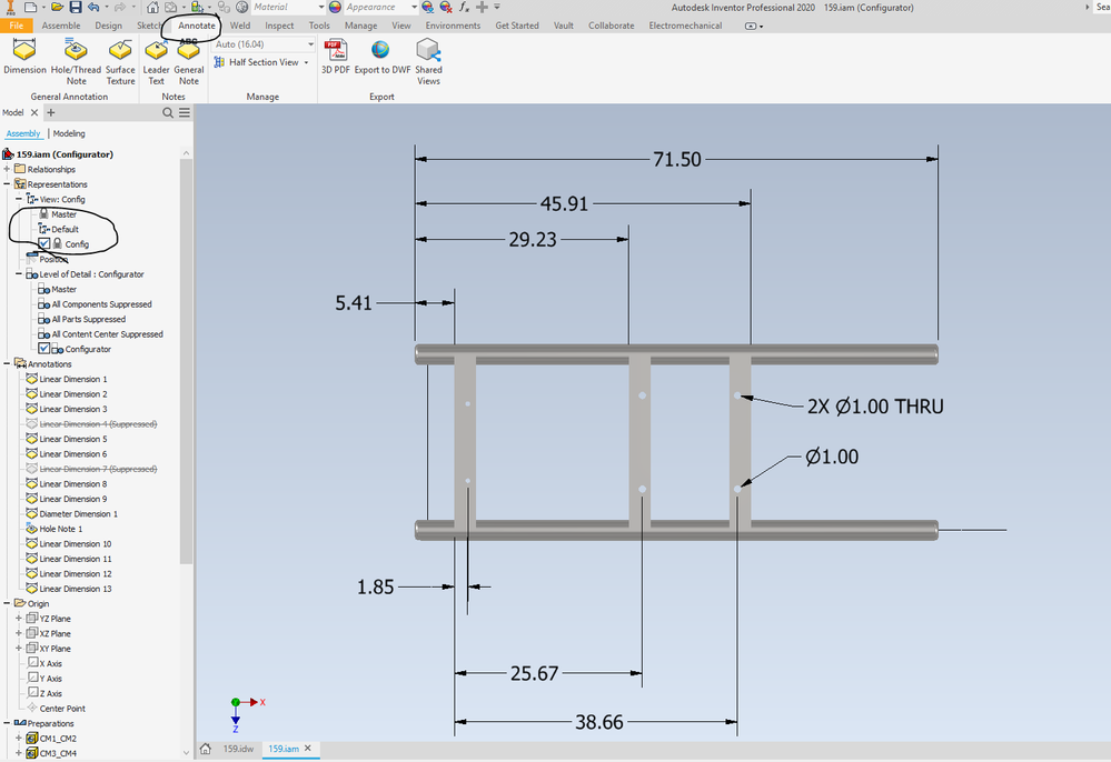 dimensions in .iam level