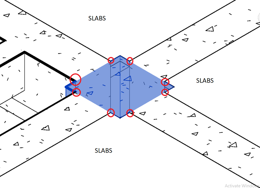 The meeting points are circled in red