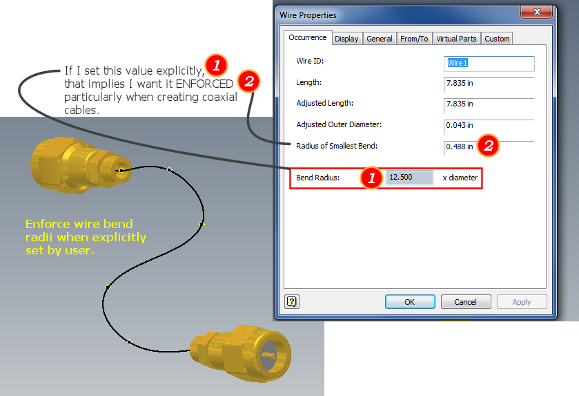 Solved Cable and Harness use the bend radius as a constraint
