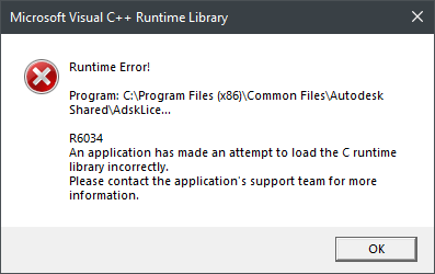 Solved Runtime Error R6034 Autodesk Community Subscription Installation And Licensing