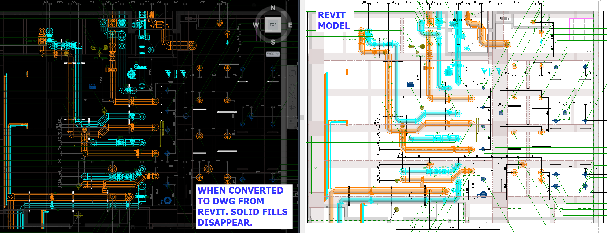 Element Fills disappear when revit view is convert to DWG Autodesk