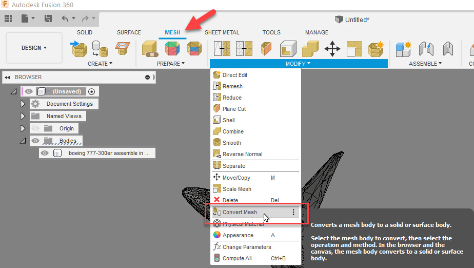 Solved: Mesh to BRep menu no longer showing - Autodesk Community - Fusion  360